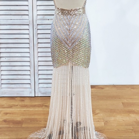 Beaded Halter Neckline Mermaid Dress - Stunning Tulle Evening Prom Dress - Picture 6 of 11